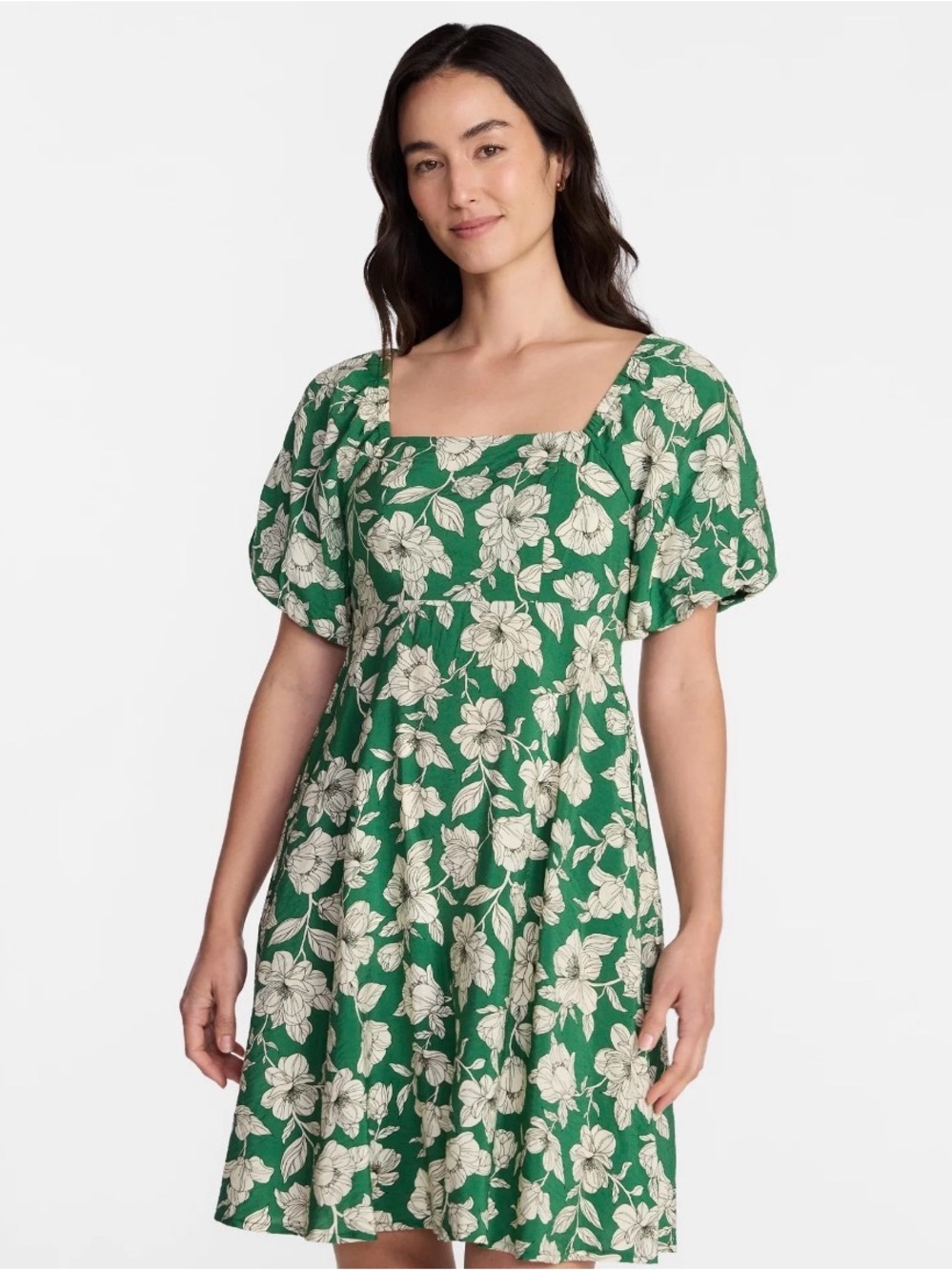 Time & Tru green floral mini dress puff sleeves 3X xxxl 22 NEW